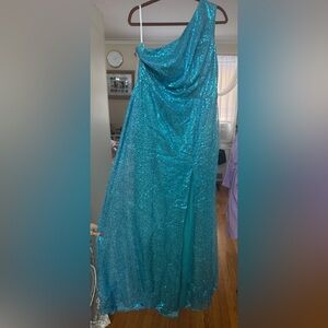 Blue One-Shoulder Sequin Gown